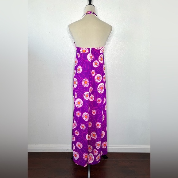 VINTAGE 1970s Slip Dress Psychedelic Maxi Purple Halter Printed Nightgown - Picture 8 of 13